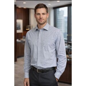 Alfani Classic Gray White Pinstripe Cotton Dress Shirt 15.5